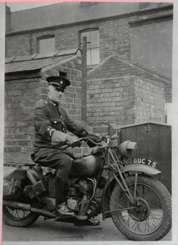 1943 PC George Marsh on an Indian motorcycle outside his home in Goole